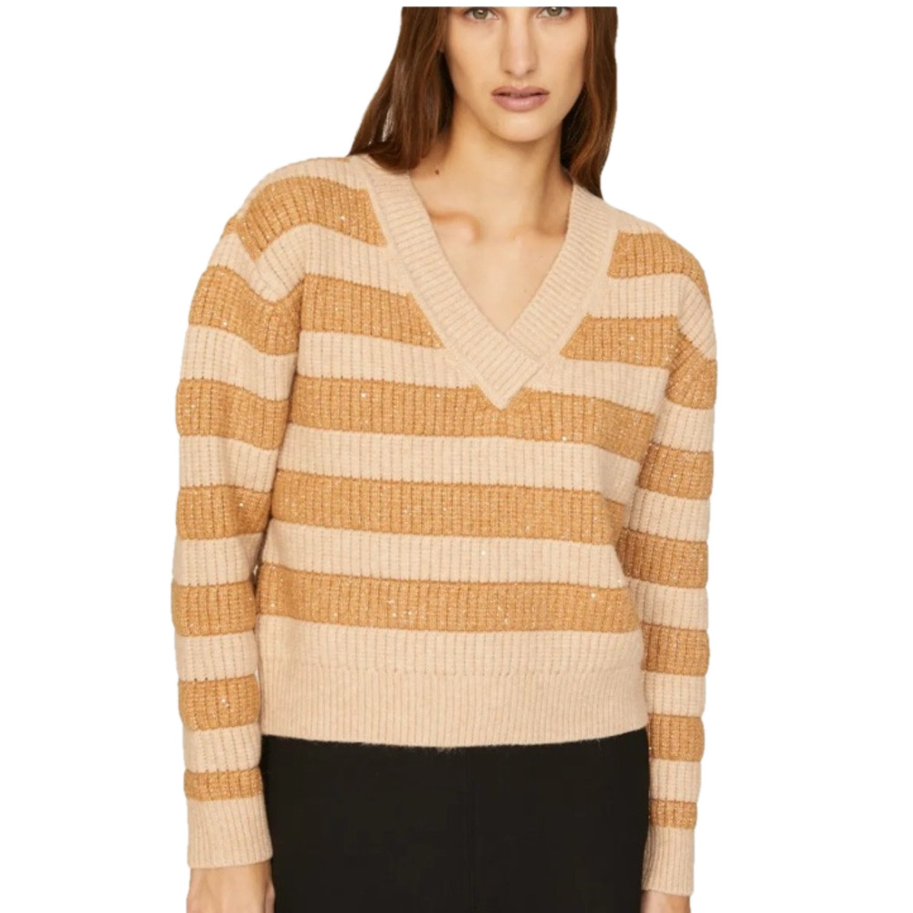 Saunders Collective RTR chunky striped sparkle neutral sweater size small